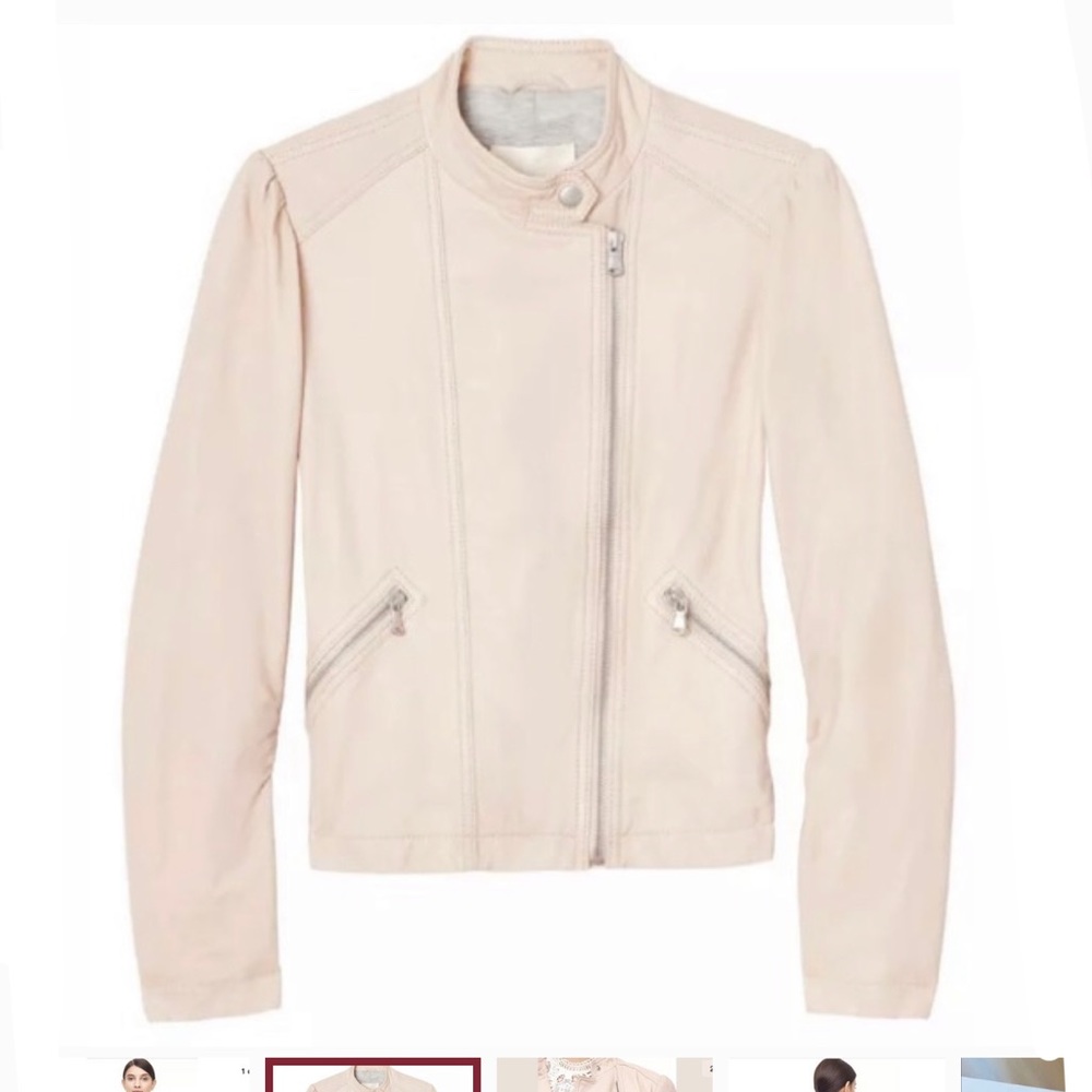 Rebecca Taylor garment washed nude pink zipper zip up moto leather jacket - Picture 4 of 15